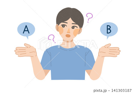 A案とB案を比較する男性のイラスト A案とB案を比較する男性のイラスト 141303187