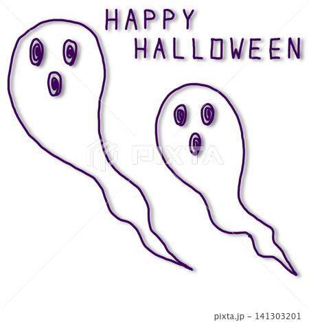 Happy Halloweenとハロウィンのお化けのイラスト Happy Halloweenとハロウィンのお化けのイラスト 141303201