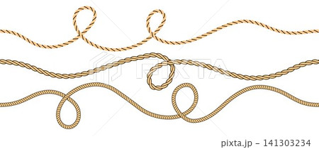 Beige brown rope wave pattern collection. Repeated squiggle curve thread lace set. Repeating hemp cord motif bundle. Wiggly braid twine plait loops. Tangled chain, wire or yarn string tie pack. Vector Beige brown rope wave pattern collection. Repeated squiggle curve thread lace set. Repeating hemp cord motif bundle. Wiggly braid twine plait loops. Tangled chain, wire or yarn string tie pack. Vector 141303234