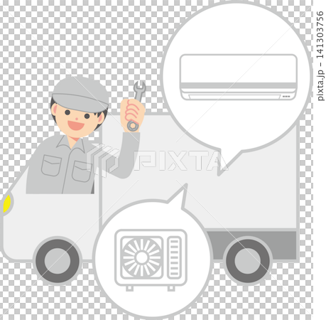 一名男工人將一台空調及其室外機裝上卡車。 一名男工人將一台空調及其室外機裝上卡車。 141303756