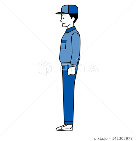 真横を向くつなぎ作業服の男性(全身) 真横を向くつなぎ作業服の男性(全身) 141303978