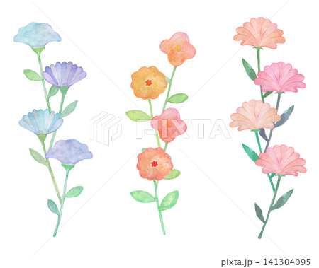 水彩で描いたお花のイラストセット 水彩で描いたお花のイラストセット 141304095
