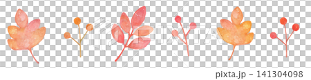Autumn-colored leaves painted in watercolor - line art 141304098