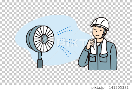 工人們用電風扇降溫 141305381