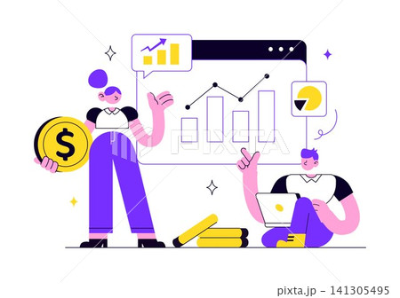 Revenue Vector Illustration Featuring Business Growth, Financial Analytics, Profit Increase, Income Performance, Management, and Economic Success 141305495