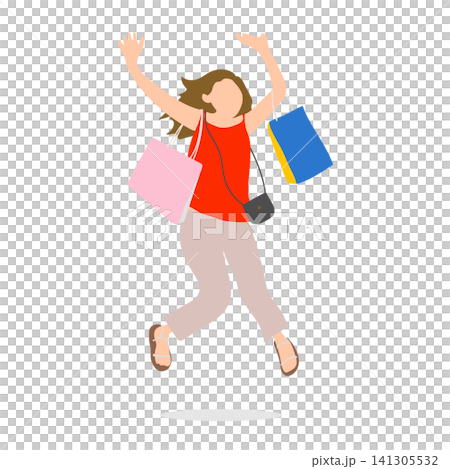 たくさんの買い物袋を持って喜ぶ夏服の女性 141305532
