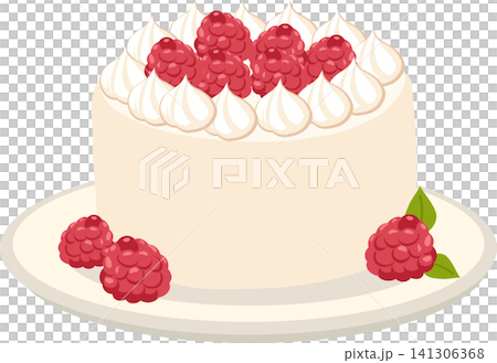 Raspberry cream cake decorated with fresh berries and whipped cream on a serving plate Raspberry cream cake decorated with fresh berries and whipped cream on a serving plate 141306368