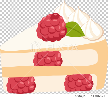 Raspberry Cake Slice with Whipped Cream and Fresh Berry Illustration 141306374