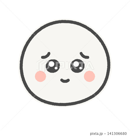 上目遣いで微笑むかわいい手描きの絵文字 - ファンや好き･嬉しい感情のイメージ素材 - 白フチ付き 141306680