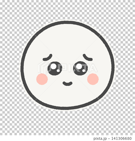 上目遣いで微笑むかわいい手描きの絵文字 - ファンや好き･嬉しい感情のイメージ素材 - 白フチ付き 141306680