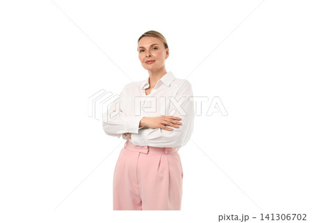 Confident woman in stylish attire, isolated on white, PNG Confident woman in stylish attire, isolated on white, PNG 141306702
