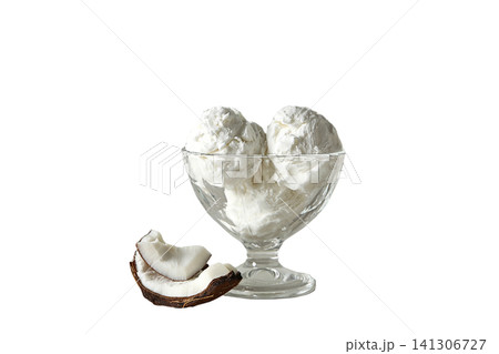 Coconut ice cream in a shell bowl, isolated on white, PNG Coconut ice cream in a shell bowl, isolated on white, PNG 141306727
