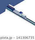 トンネルから出てくる貨物列車のアイソメトリックイラスト。物流・鉄道輸送・鉄道インフラのテーマ。 141306735