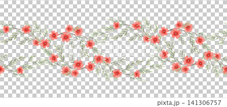 Margarita Punzo flowers seamless border watercolor illustration. Hand drawn Glandularia peruviana with green leaf in botanical style. Floral design for rustic invitation card. Natural repeat template. Margarita Punzo flowers seamless border watercolor illustration. Hand drawn Glandularia peruviana with green leaf in botanical style. Floral design for rustic invitation card. Natural repeat template. 141306757