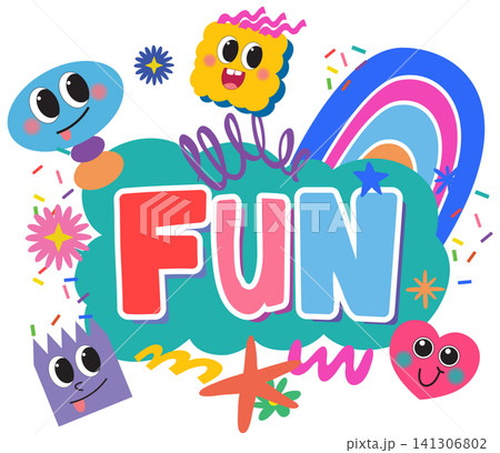 Playful Cartoon Doodle Illustration with Fun Typography and Colorful Characters Playful Cartoon Doodle Illustration with Fun Typography and Colorful Characters 141306802