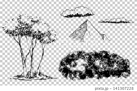 Simple, hand-drawn monochrome illustrations. Nature and landscapes. Simple, hand-drawn monochrome illustrations. Nature and landscapes. 141307228
