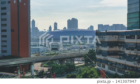 Hong Kong July 12 2026 Kai Tak Sports Park Main Stadium from Kowloon Bay Hong Kong July 12 2026 Kai Tak Sports Park Main Stadium from Kowloon Bay 141307947