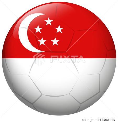 Glossy Soccer Ball with Singapore National Flag Design on White Background 141308113