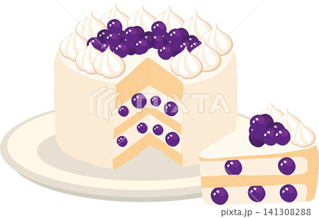 Creamy Grape Cake Slice with Fresh Fruit Topping Cartoon Design Creamy Grape Cake Slice with Fresh Fruit Topping Cartoon Design 141308288