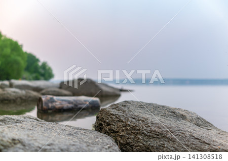 Blue lake with cloudy sky, natural background 141308518