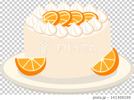 Elegant orange dessert cake with creamy frosting and fruit decoration for bakery product and sweet food presentation Elegant orange dessert cake with creamy frosting and fruit decoration for bakery product and sweet food presentation 141309199