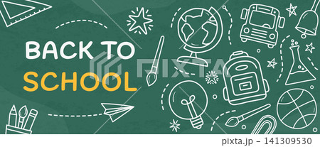 Back To School Chalkboard Horizontal Banner Design Back To School Chalkboard Horizontal Banner Design 141309530