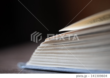 Pages of an open book with shallow depth of field, highlighting knowledge and education 141309604