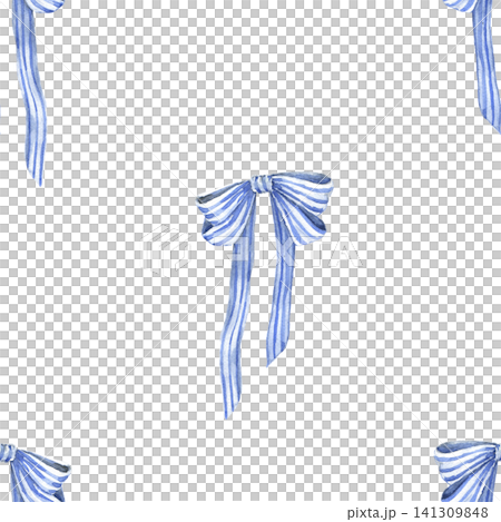 Watercolor seamless pattern with blue bows. Hand painted illustration for fabric, wallpaper, nursery textiles, gift wrap, sewing projects and table linen. Watercolor seamless pattern with blue bows. Hand painted illustration for fabric, wallpaper, nursery textiles, gift wrap, sewing projects and table linen. 141309848