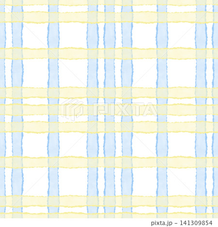 Watercolor seamless plaid pattern in soft blue and yellow tones. Hand painted illustration for fabric, wallpaper, quilting, sewing, kitchen textiles, table linen and spring decor. Watercolor seamless plaid pattern in soft blue and yellow tones. Hand painted illustration for fabric, wallpaper, quilting, sewing, kitchen textiles, table linen and spring decor. 141309854