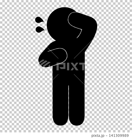 A pictogram of a person sweating in the heat; a simple person icon. A pictogram of a person sweating in the heat; a simple person icon. 141309989