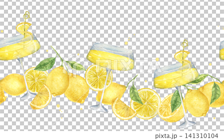 Watercolor lemon border with cocktail glasses, citrus slices and blue ribbons. Hand painted summer illustration for cocktail menus, bar signs, drink labels, party invitations and restaurants. Watercolor lemon border with cocktail glasses, citrus slices and blue ribbons. Hand painted summer illustration for cocktail menus, bar signs, drink labels, party invitations and restaurants. 141310104