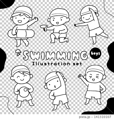 水泳 水着の男の子のイラストセット 線画 水泳 水着の男の子のイラストセット 線画 141310107