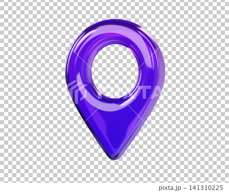 Glossy purple 3D map location pin icon. Front view. Transparent glass navigation marker isolated on background for GPS, map, travel and UI design. 3d render. Glossy purple 3D map location pin icon. Front view. Transparent glass navigation marker isolated on background for GPS, map, travel and UI design. 3d render. 141310225