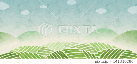 水彩で描いた日本の茶畑風景の背景イラスト 水彩で描いた日本の茶畑風景の背景イラスト 141310296