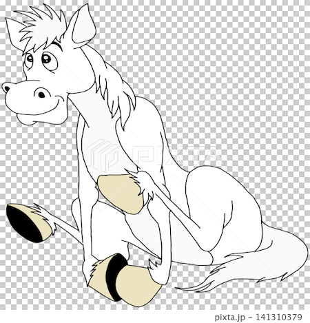Hand-drawn animal illustration ☆ White horse Hand-drawn animal illustration ☆ White horse 141310379