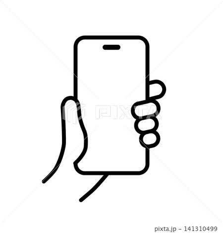 スマートフォンを持つ手のイラスト|モノクロ スマートフォンを持つ手のイラスト|モノクロ 141310499