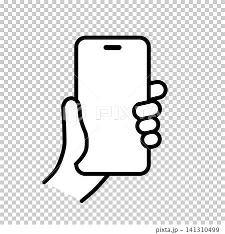 スマートフォンを持つ手のイラスト|モノクロ スマートフォンを持つ手のイラスト|モノクロ 141310499