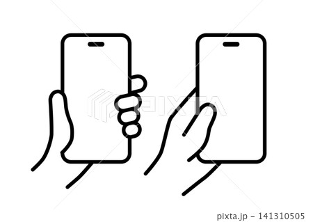 スマートフォンを持つ手のイラストのセット|モノクロ スマートフォンを持つ手のイラストのセット|モノクロ 141310505