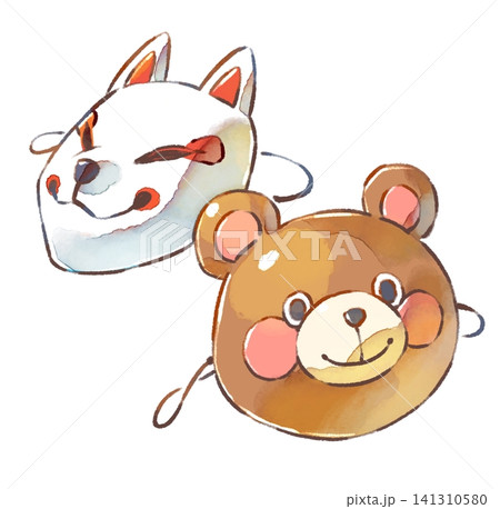 お面／夏祭り／定番／狐／熊／イラスト素材／PNG素材 141310580