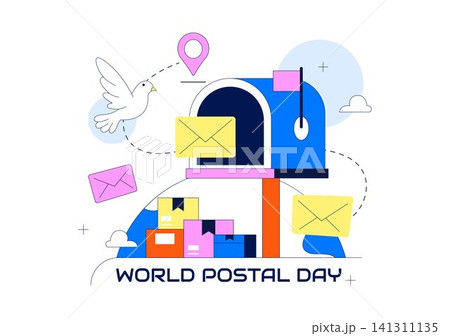 World Postal Day Illustration Featuring Global Mail Delivery, Postal Service, Letters, Parcel Shipping, Communication Network, and Courier System World Postal Day Illustration Featuring Global Mail Delivery, Postal Service, Letters, Parcel Shipping, Communication Network, and Courier System 141311135