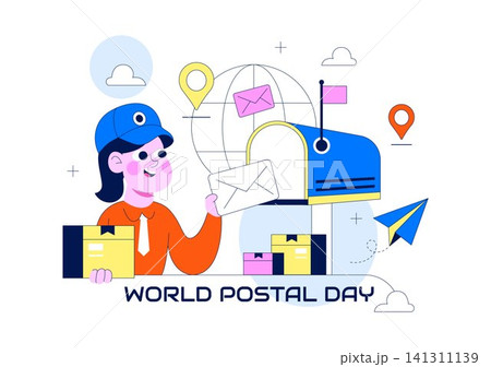 World Postal Day Illustration Featuring Global Mail Delivery, Postal Service, Letters, Parcel Shipping, Communication Network, and Courier System World Postal Day Illustration Featuring Global Mail Delivery, Postal Service, Letters, Parcel Shipping, Communication Network, and Courier System 141311139