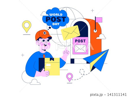 World Postal Day Illustration Featuring Global Mail Delivery, Postal Service, Letters, Parcel Shipping, Communication Network, and Courier System World Postal Day Illustration Featuring Global Mail Delivery, Postal Service, Letters, Parcel Shipping, Communication Network, and Courier System 141311141