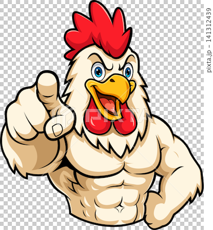 Muscle Chicken Mascot Pointing Finger Muscle Chicken Mascot Pointing Finger 141312439