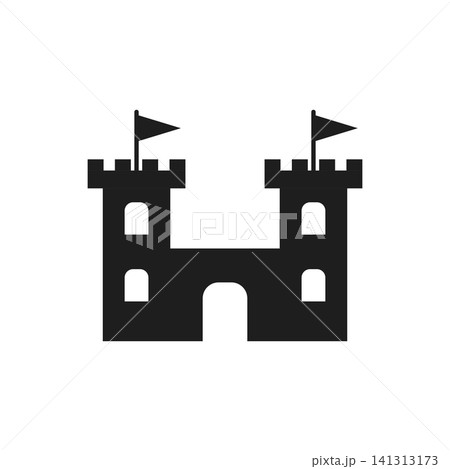 Castle icon in flat style. Medieval stronghold vector illustration on isolated background. Fortress sign business concept. 141313173