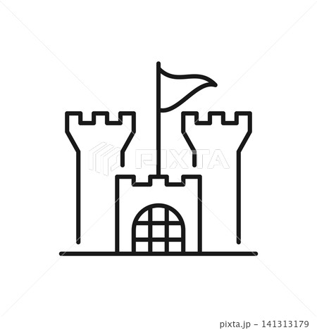 Castle icon in flat stroke outline style. Medieval stronghold vector illustration on isolated background. Fortress sign business concept. Castle icon in flat stroke outline style. Medieval stronghold vector illustration on isolated background. Fortress sign business concept. 141313179