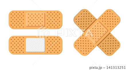 Adhesive plaster icon in flat style. Elastic medical bandage vector illustration on isolated background. Wound patch sign business concept. Adhesive plaster icon in flat style. Elastic medical bandage vector illustration on isolated background. Wound patch sign business concept. 141313251