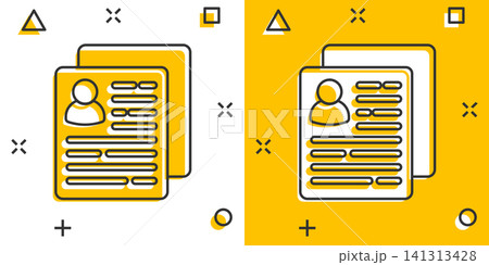 Resume icon in comic style. Contract document vector cartoon illustration pictogram. Resume business concept splash effect. Resume icon in comic style. Contract document vector cartoon illustration pictogram. Resume business concept splash effect. 141313428