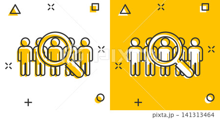 Search job vacancy icon in comic style. Loupe career vector cartoon illustration on white isolated background. Find employer business concept splash effect. Search job vacancy icon in comic style. Loupe career vector cartoon illustration on white isolated background. Find employer business concept splash effect. 141313464