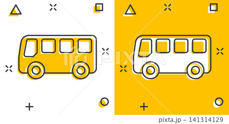 School bus icon in comic style. Autobus vector cartoon illustration on white isolated background. Coach transport business concept splash effect. School bus icon in comic style. Autobus vector cartoon illustration on white isolated background. Coach transport business concept splash effect. 141314129