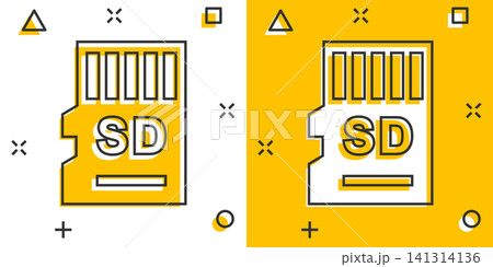 Micro SD card icon in comic style. Memory chip vector cartoon illustration on white isolated background. Storage adapter business concept splash effect. Micro SD card icon in comic style. Memory chip vector cartoon illustration on white isolated background. Storage adapter business concept splash effect. 141314136